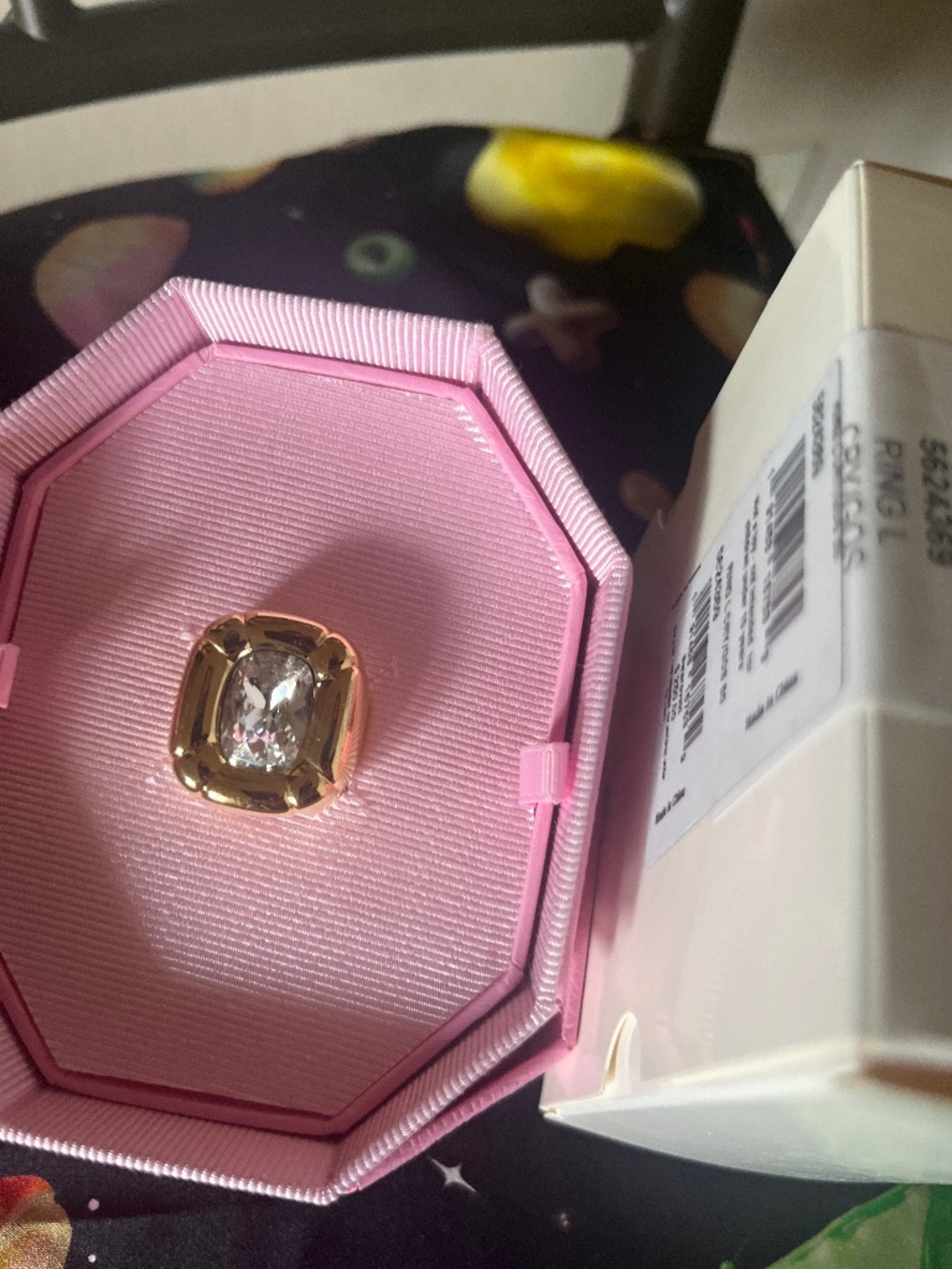 Swarovski ring size 52 gold with insane cut crystal stone
